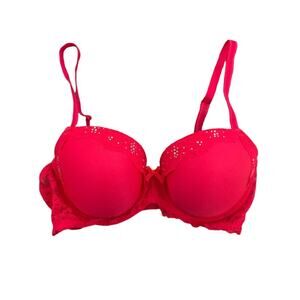 DREAM ANGELS Pinkish Red Lined Lace Trimmed Demi Buste Double Bra-34DD